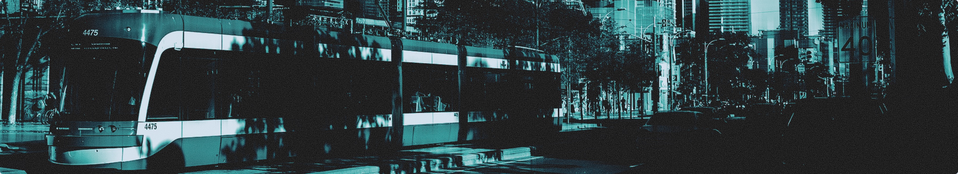 Toronto streetcar passing through a downtown intersection